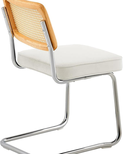 VEVOR Rattan Dining Chairs Set of 2, Mid Century Modern Dining Chair, Upholstered Velvet Accent Chair with Rattan Back, Retro Dining Room Kitchen Chair for Living Room, Bedroom, Office (18.1 Inch) - LeafyLoom