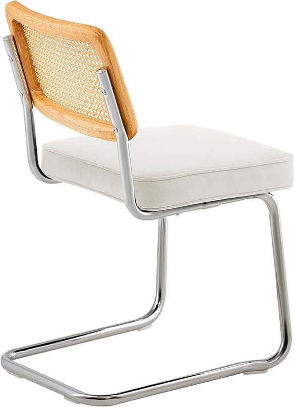 VEVOR Rattan Dining Chairs Set of 2, Mid Century Modern Dining Chair, Upholstered Velvet Accent Chair with Rattan Back, Retro Dining Room Kitchen Chair for Living Room, Bedroom, Office (18.1 Inch) - LeafyLoom