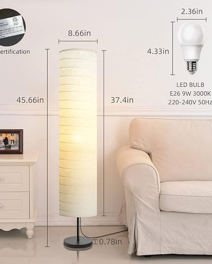 Modern Floor Lamp, Dimmable 3 Levels Brightness Paper Tall Lamp Standing Lamps with Lampshade, 55'' Minimalist Floor Lamps for Office, Kids Room, Reading, Home Decor (White) - LeafyLoom
