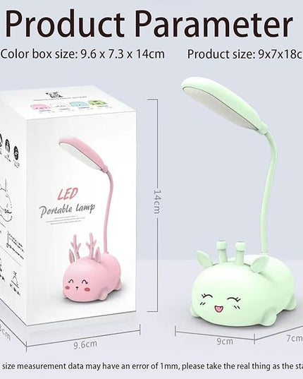 Cute Deer Lamp USB Rechargeable Reading Light,LED Desk Lamp for Kids, Portable LED Table Light, Flexible Gooseneck Eye-Care Cartoons Small Desk Lamp Girls Gifts (White) - LeafyLoom