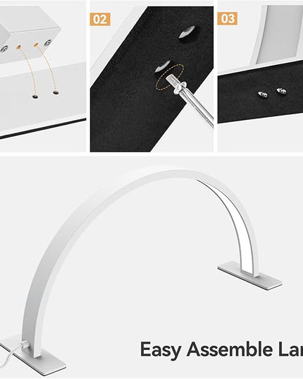 22inch Half Moon Light Nail Lamp for Desk, LED Nail Tech Lamp Lash Light for Professionals, Dimmable Lamp with Touch Controller, 3 Color Modes, 10 Brightness 3000K-6000K (White) - LeafyLoom