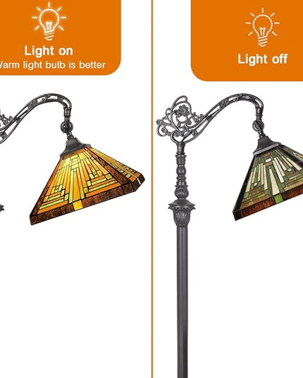 Capulina Tiffany Floor Lamp H62 Tall Antique Mission Style Stained Glass Soft Light Arched Gooseneck Adjustable Angle Reading Lamp for Living Room Bedroom - LeafyLoom