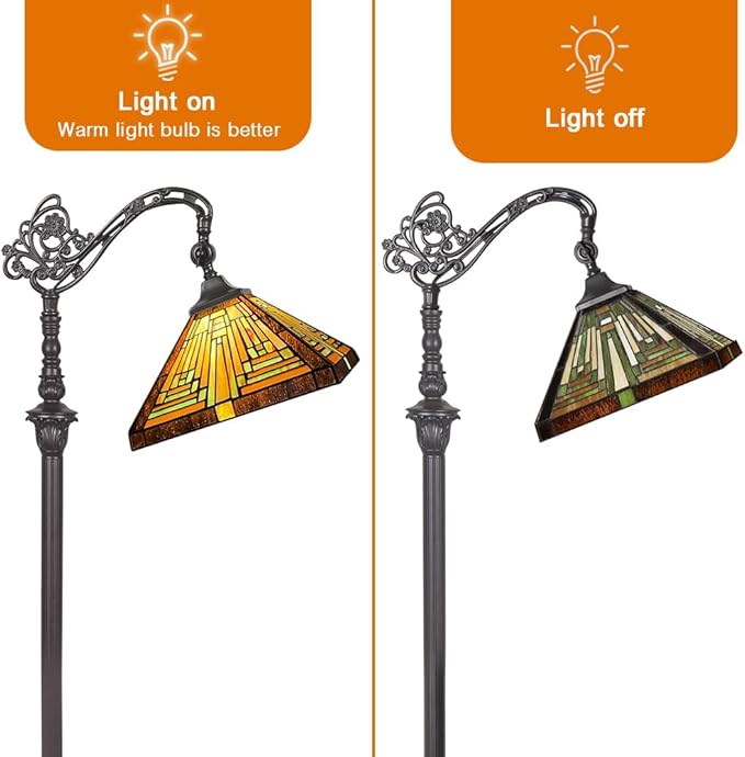 Capulina Tiffany Floor Lamp H62 Tall Antique Mission Style Stained Glass Soft Light Arched Gooseneck Adjustable Angle Reading Lamp for Living Room Bedroom - LeafyLoom