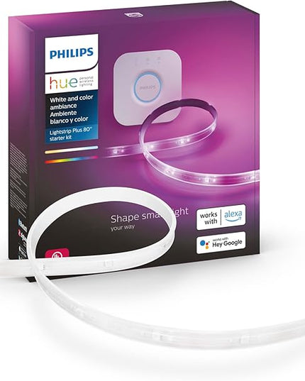 Philips Hue Lightstrip Starter Kit (6ft Light Strip, Base Plug, Hue Hub), Compatible with Alexa, Google Assistant, White PhilipsHue