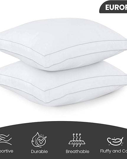 Utopia Bedding Bed Pillows for Sleeping European Size (White), Set of 2, Cooling Hotel Quality, Gusseted Pillow for Back, Stomach or Side Sleepers - LeafyLoom