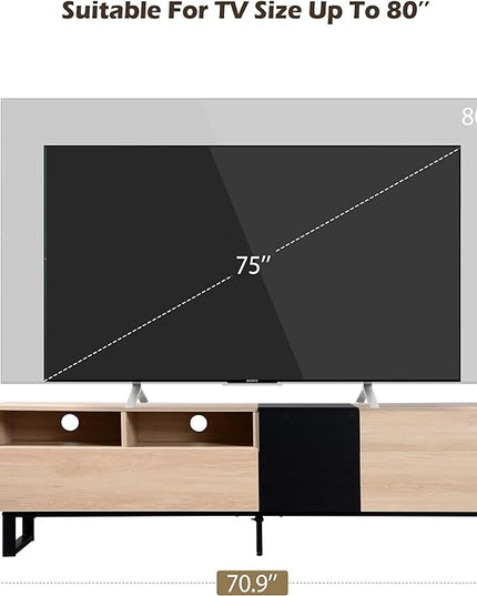 NicBex TV Stand for 80 Inch TV Modern TV Media Console Table with Double Storage Space and Drop Down Door,Entertainment Center with Storage for Living Room,Bedroom,70.9 Inch,Natural Wood - LeafyLoom