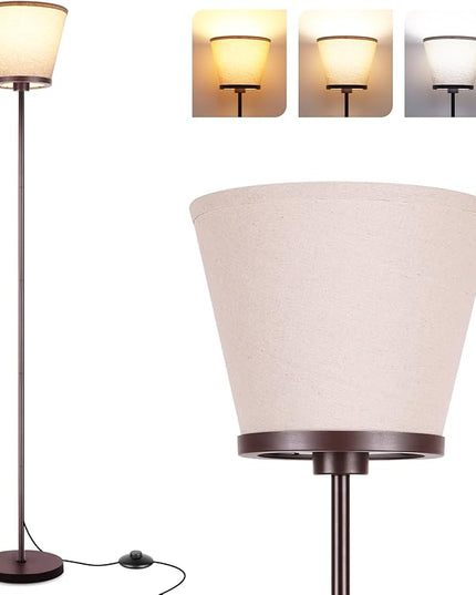LED Floor Lamp, 3 Color Temperatures Floor Lamp for Living Room Bedroom Office, 68" Tall Standing Lamp Floor Lamp. 15W Bulb Included(Brown). - LeafyLoom