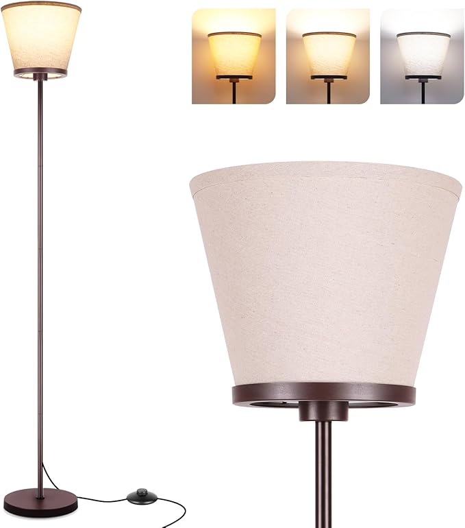 LED Floor Lamp, 3 Color Temperatures Floor Lamp for Living Room Bedroom Office, 68" Tall Standing Lamp Floor Lamp. 15W Bulb Included(Brown). - LeafyLoom