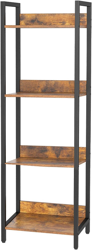 4-Tier Bookshelf, Narrow Bookcase with Open Shelves, Short Book Shelf Coner Shelf for Living Room, Bedroom, Home Office, Study, Bathroom,9.4 x 15.7 x 41.7 Inches, Rustic Brown and Black - LeafyLoom