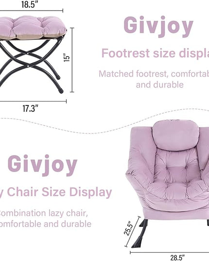 Lazy Chair and Ottoman, Large Accent Lounge Chair with Armrests and a Side Pocket, Modern Leisure Upholstered Sofa Reading Armchair with Footrest for Bedroom, Living Room, Dorm Rooms, Office - LeafyLoom