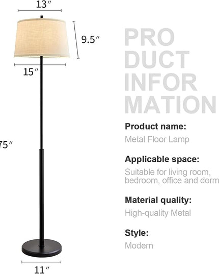 Oneach 61.75" Modern Floor Lamp for Living Room Industrial Floor Lamps Rotary Switch Standing Lamp Tall Pole Reading Lamp for Bedroom Study Room Office with White Bamboo Linen Lamp Shade - LeafyLoom