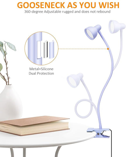 Clip on Lamp USB Reading Light, 3 Color Modes, 10 Brightness Dimmable, Flexible Gooseneck Desk Lamp with Clamp, Eye Care Clip on Light for Bed Headboard Desk Home Dorm - LeafyLoom