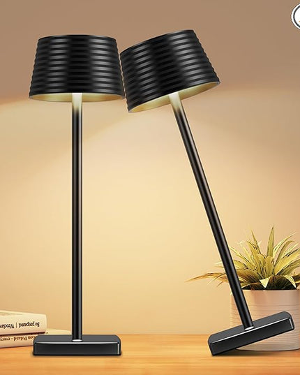 Rechargeable Cordless Table Lamp, Battery 5000mAh Metal Aluminum Housing USB LED Portable Powered Desk Lamp, 3 Levels Brightness Night Light for Restaurants Bars Outdoor (black-2pack) - LeafyLoom