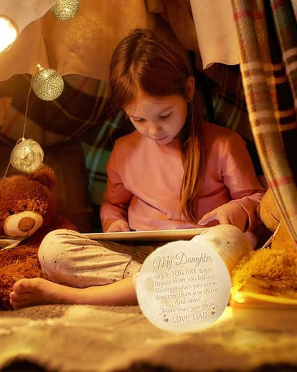 Mothers Day Gifts For Daughter From Dad, Daughter Gifts From Dad, Father Daughter Gifts For Women, Birthday Decorations Indoor, Anniversary Valentines Gifts For Her, Engraved Moon Lamp Night Light - LeafyLoom