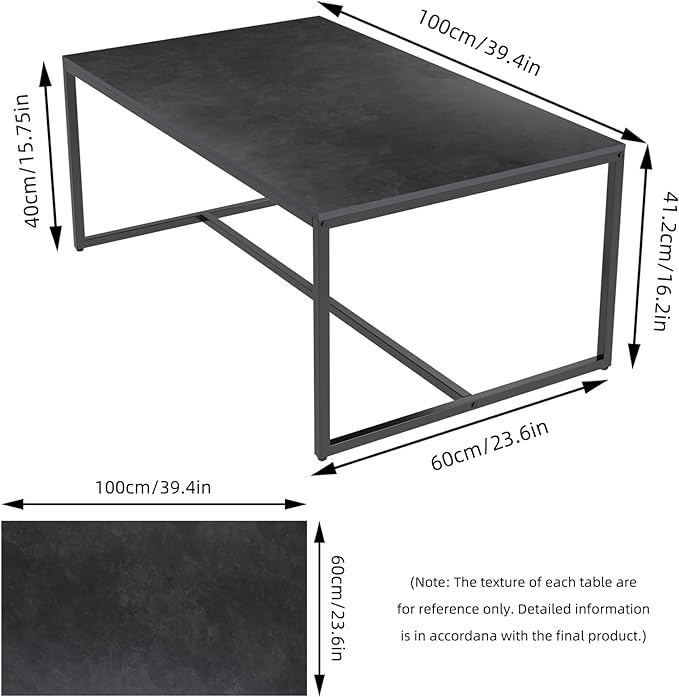 Wisfor Sintered Stone Coffee Table: Black Sofa Center Table with Black Metal Frame - Rectangular Furniture Decor Table for Living Room, 39.4x23.6x15.7 Inch - LeafyLoom