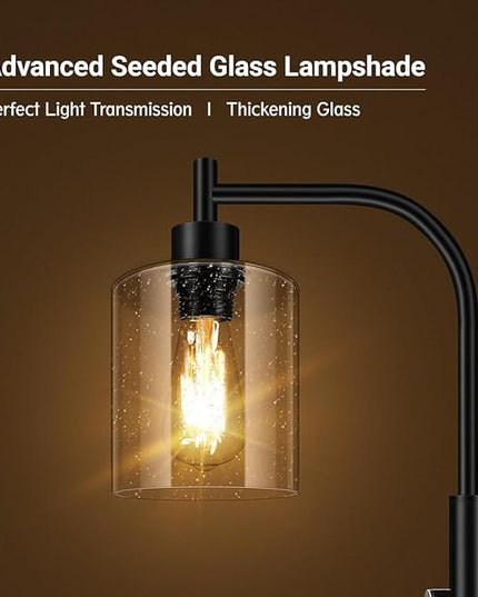 BoostArea Dimmable Floor Lamp, Standing Lamp with Seeded Glass Lampshade, 6W LED Bulb Included, Modern Floor Lamp, Industrial Floor Lamp, Bright LED Floor Lamp for Living Room and Bedroom, Office - LeafyLoom