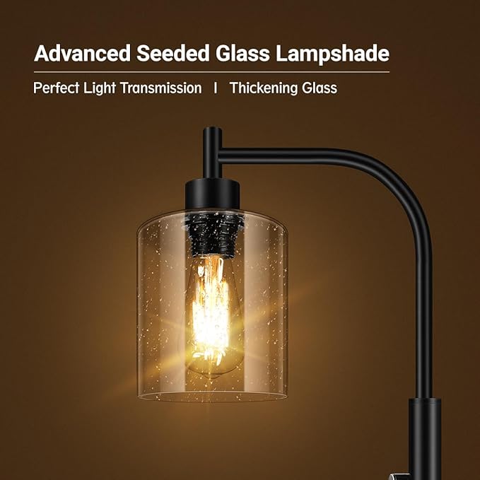 BoostArea Dimmable Floor Lamp, Standing Lamp with Seeded Glass Lampshade, 6W LED Bulb Included, Modern Floor Lamp, Industrial Floor Lamp, Bright LED Floor Lamp for Living Room and Bedroom, Office - LeafyLoom