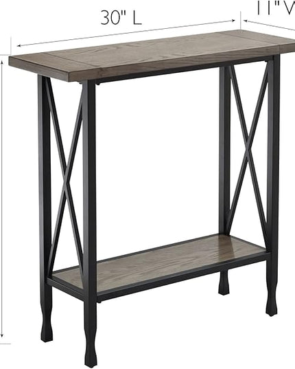 Leick Home 23005 Chisel & Forge Narrow Recliner Side Table with Shelf, Gray/Matte Black - LeafyLoom