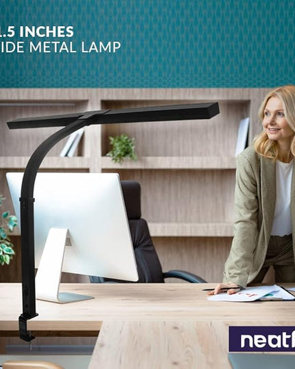 Neatfi (New Model) Flex Desk Lamp with Clamp, Dimmable, 3,000 Lumens 30W LED Monitor Light, 3000K-6500K Correlated Color Temperature, 5 Brightness Levels & 5 Light Modes (31.5 Inches, Black) - LeafyLoom