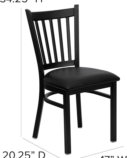 Flash Furniture Hercules Series Vertical Back Metal Restaurant Chairs, Upholstered Armless Dining Chairs for Restaurants/Kitchens, Set of 2, Black - LeafyLoom
