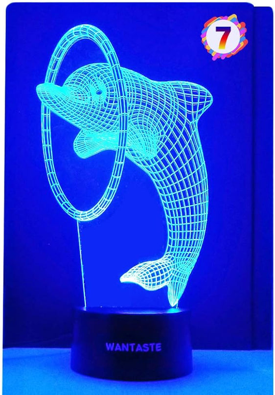 Dolphin 3D Lamp Gifts for Boys Girls Room, Night Light Toys Bedside Decor Gifts for Kids Baby, 7 Colors Changing Nightlight with Smart Control - LeafyLoom