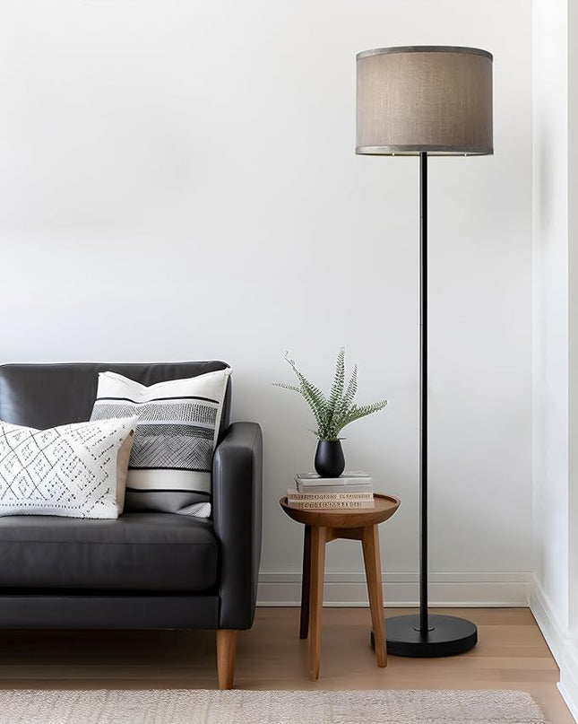 Oneach 61" Farmhouse Industrial Floor Lamp for Living Room Standing Floor Lamp Rustic Floor Lamps for Living Room Bedroom Tall Lamps with Foot Switch for Bedroom with Linen Grey Lamp Shade - LeafyLoom