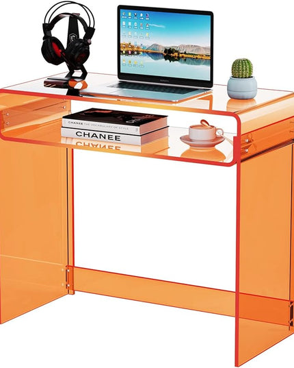 Acrylic Desk Laptop Workstation Study Table Home Office Console Table Entrance Table Decor (Orange) - LeafyLoom
