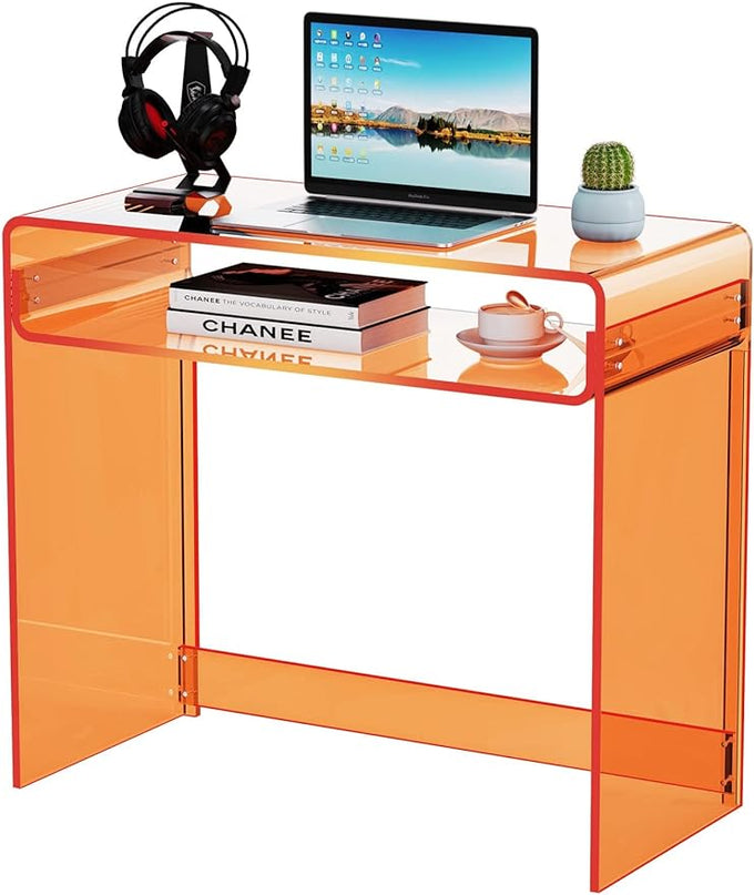 Acrylic Desk Laptop Workstation Study Table Home Office Console Table Entrance Table Decor (Orange) - LeafyLoom