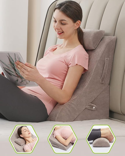 3pcs Wedge Pillow Set with Memory Foam, Orthopedic Wedge Pillow for Sleeping Sitting Reading, Wedge Pillows for After Surgery Incline Sleep Pillow Wedge for Snoring - LeafyLoom