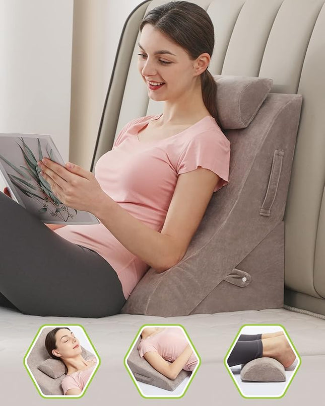 3pcs Wedge Pillow Set with Memory Foam, Orthopedic Wedge Pillow for Sleeping Sitting Reading, Wedge Pillows for After Surgery Incline Sleep Pillow Wedge for Snoring - LeafyLoom