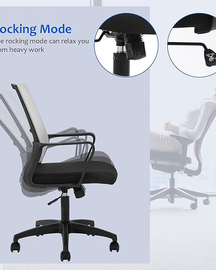 Office Chair Ergonomic Desk Task Chair Mesh Computer Chair Mid-Back Mesh Home Office Swivel Chair Modern Executive Chair with Wheels Armrests Lumbar Support (Grey) - LeafyLoom