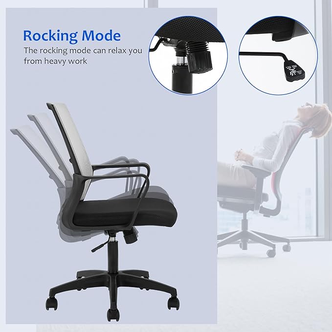 Office Chair Ergonomic Desk Task Chair Mesh Computer Chair Mid-Back Mesh Home Office Swivel Chair Modern Executive Chair with Wheels Armrests Lumbar Support (Grey) - LeafyLoom
