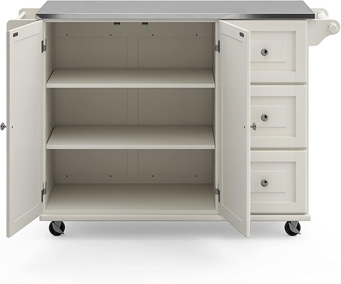 Homestyles Kitchen Cart with Stainless Steel Metal Top Rolling Mobile Kitchen Island with Storage and Towel Rack 54 Inch Width Off White - LeafyLoom