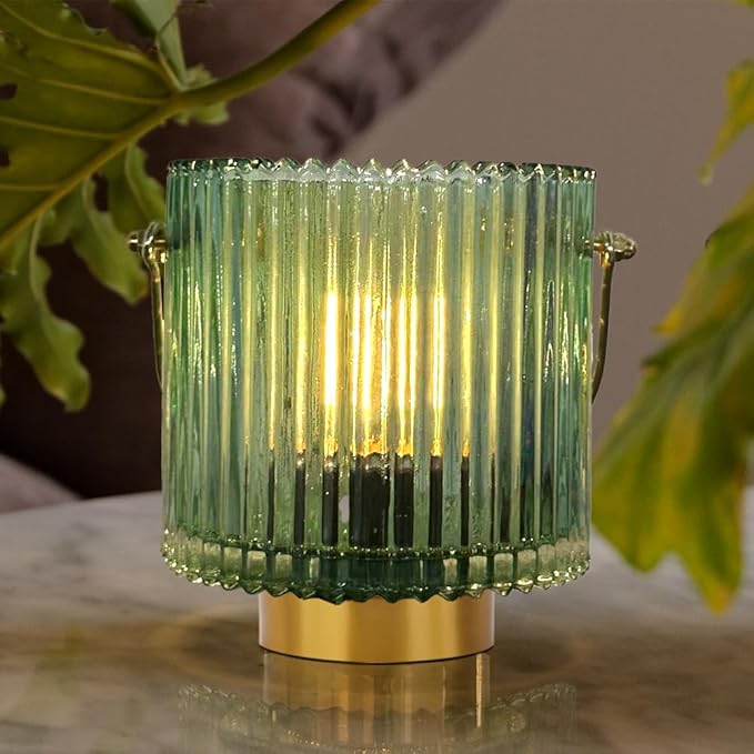 Battery Operated Cordless Lamp Timer,Decorative Table Lamp Battery Powered Lamp with LED Bulb,Decorative Bedside Lamp for Living Room,Bedside Lamp,Night Light (Green-1) - LeafyLoom