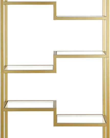 Henn&Hart 68" Tall Rectangular Bookcase in Brass, for Home Office, Living Room - LeafyLoom