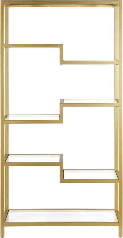 Henn&Hart 68" Tall Rectangular Bookcase in Brass, for Home Office, Living Room - LeafyLoom