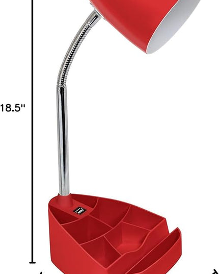 Simple Designs LD1056-RED Gooseneck Organizer Desk Lamp with iPad/Tablet Stand or Book Holder and USB Port, Red - LeafyLoom