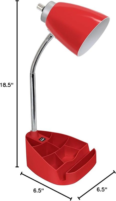 Simple Designs LD1056-RED Gooseneck Organizer Desk Lamp with iPad/Tablet Stand or Book Holder and USB Port, Red - LeafyLoom