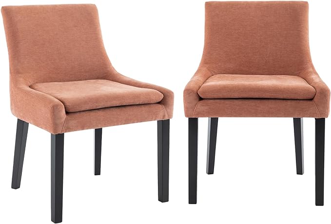 COLAMY Modern Dining Chairs Set of 2, Upholstered Corduroy Accent Side Leisure Chairs with Mid Back and Wood Legs for Living Room/Dining Room-Pink - LeafyLoom