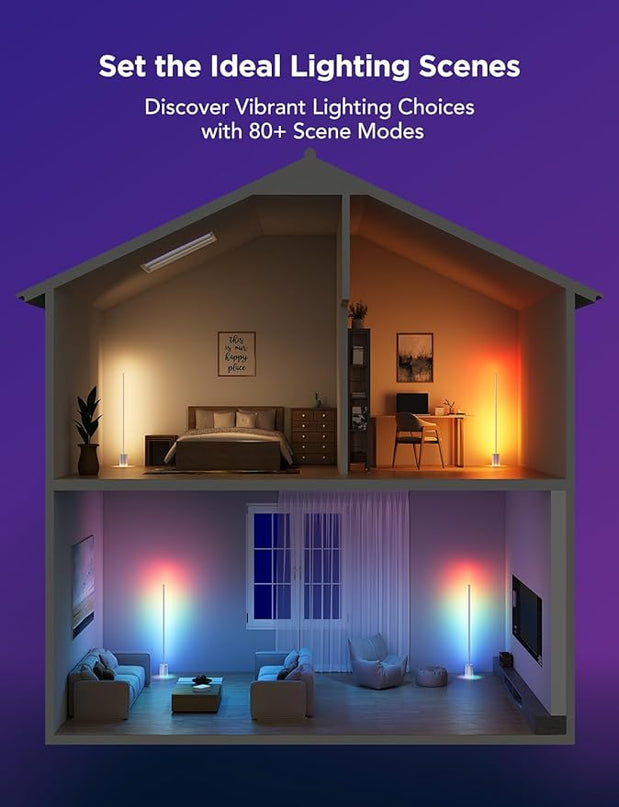 Govee Floor Lamp 2 with Matter, RGBIC Warm Cool White LED Floor Lamp Works with Alexa, 1725lm Corner Floor Lamp with Music Sync, Scene Modes, Smart Floor Lamp for Bedroom, Living Room, Studio, Silver - LeafyLoom