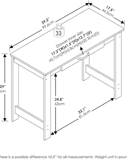 Furinno Jaya Writing Desk with Drawer, White - LeafyLoom
