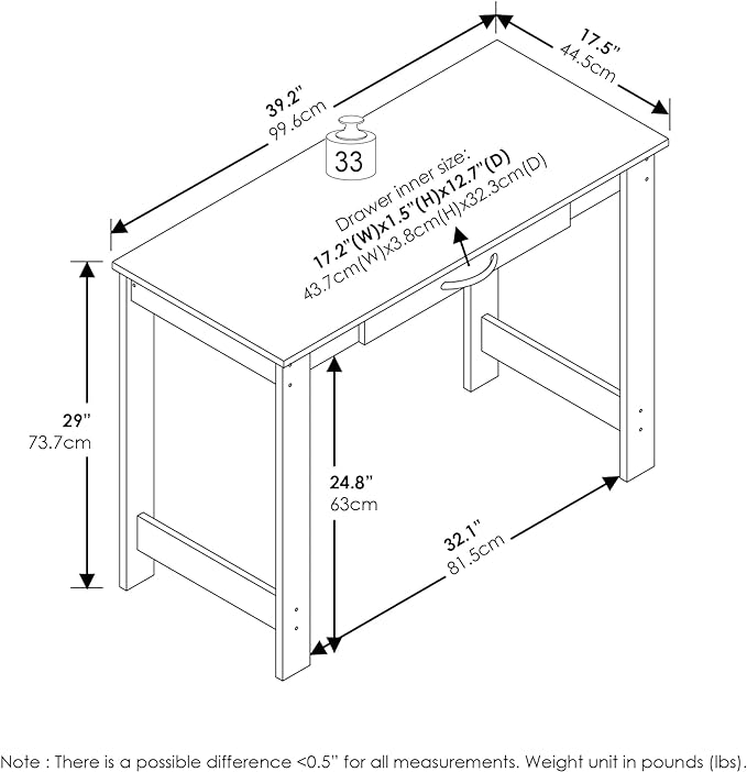 Furinno Jaya Writing Desk with Drawer, White - LeafyLoom