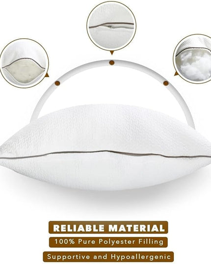 Premium 2-Pack Sleeping Pillow, Bed Pillow, Super Soft Down Alternative with Washable Covers, Microfiber Filling, Set of 2 (White, Queen) - LeafyLoom