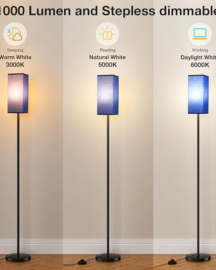 Ambimall Remote Control Floor Lamp, Stepless Dimmable, 64 Inches Tall, Include 9W Bulb, Standing Lamp for Living Room Bedroom Office (Blue & Black) - LeafyLoom