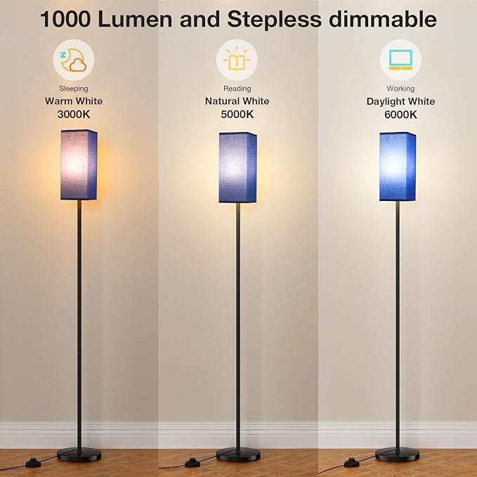 Ambimall Remote Control Floor Lamp, Stepless Dimmable, 64 Inches Tall, Include 9W Bulb, Standing Lamp for Living Room Bedroom Office (Blue & Black) - LeafyLoom