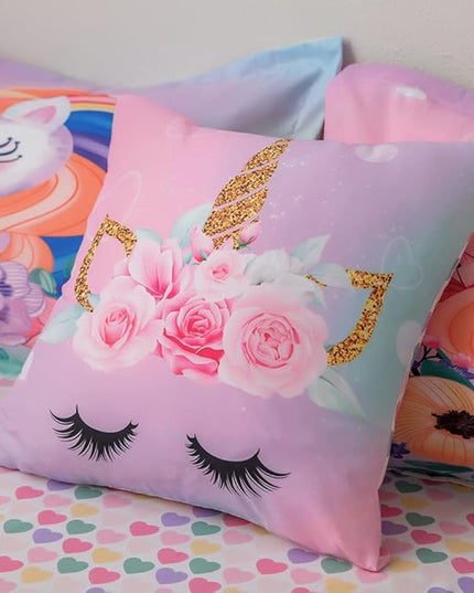 ADASMILE A & S Unicorn Bedding Twin for Girls Unicorn Bed Set Pink Unicorn Comforter Set Twin 6Pieces Girls Bed in A Bag Comforter with Hearts Sheets Reversible Unicorn Bed Sheets Home Unicorn Decor - LeafyLoom