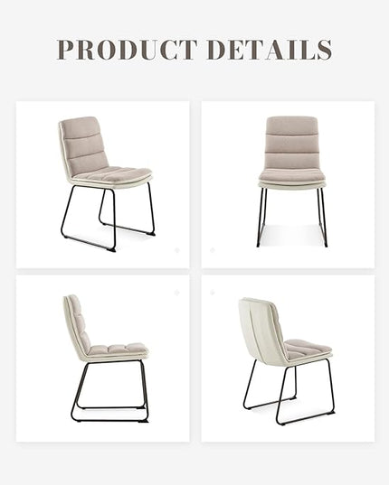 Dining Chairs Set of 6, Upholstered Dining Room Kitchen Chairs with Metal Legs, Modern Fabric PU Leather Side Chairs for Home Office, Light Brown - LeafyLoom