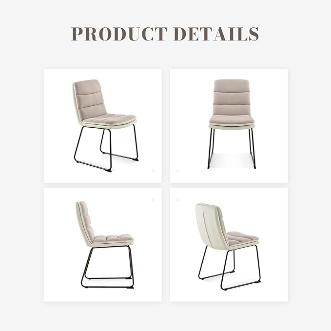 Dining Chairs Set of 6, Upholstered Dining Room Kitchen Chairs with Metal Legs, Modern Fabric PU Leather Side Chairs for Home Office, Light Brown - LeafyLoom