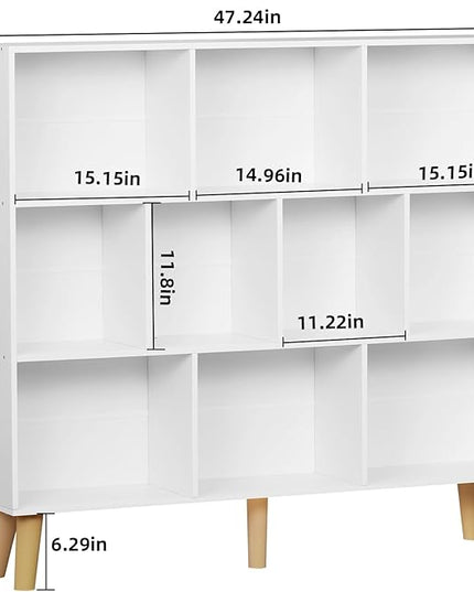 YAHARBO 10 Cube White Bookshelf,3 Tier Book Shelf with Legs,Modern Minimalist Bookcase,Open Book Shelves Storage Organizer,Frees Standing Wooden Display Bookcases for Small Space,Bedroom,Living Room - LeafyLoom