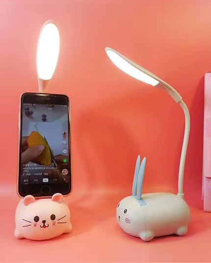 LED Kids Lamp, Mini Cat Table Lamp, Portable LED Night Light, Cute Desk Lamp, Foldable USB Rechargeable Reading Light Children's Bedroom (Green) - LeafyLoom